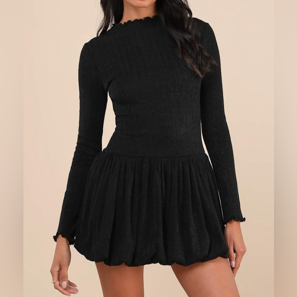 Lulu's Black Ribbed bubble mini Dress
